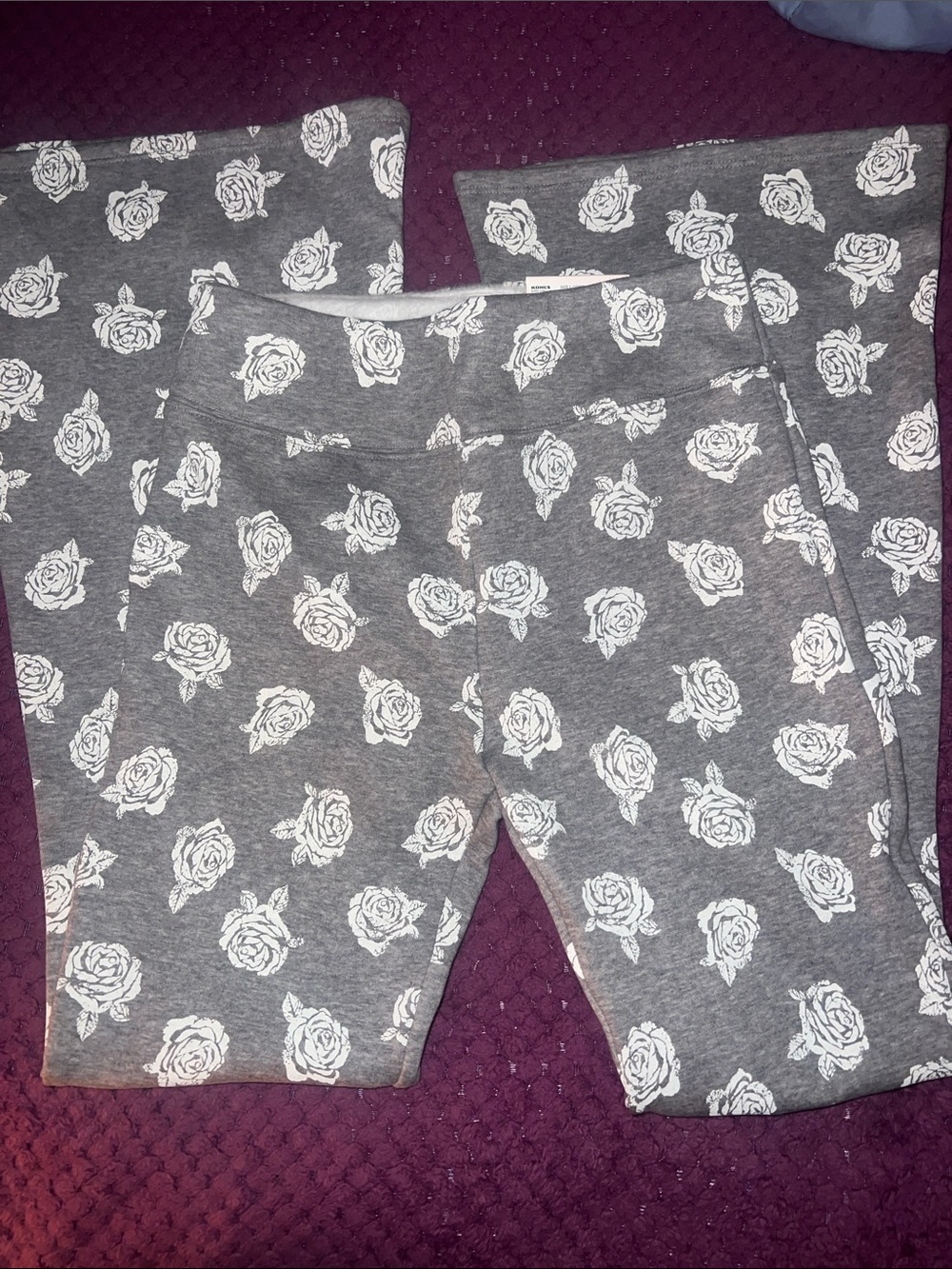 SO Gray Sweatpants flare with White Rose Print NWT 10/12
